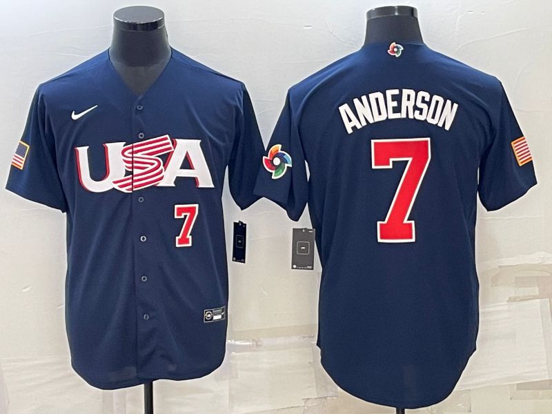 Men 2023 World Cub USA 7 Anderson Blue Nike MLB Jersey5